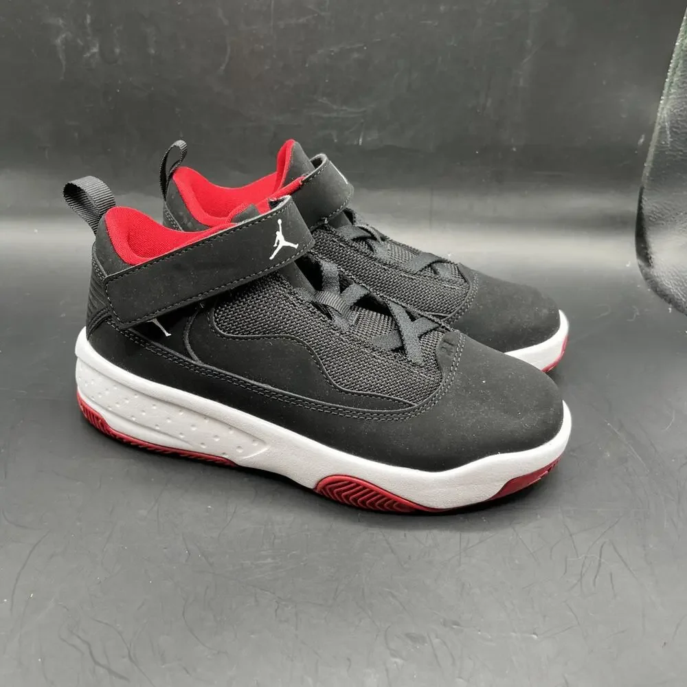 Jordan Max Aura 2 Boys' Sneakers Black Red White Mid Top Size 1Y